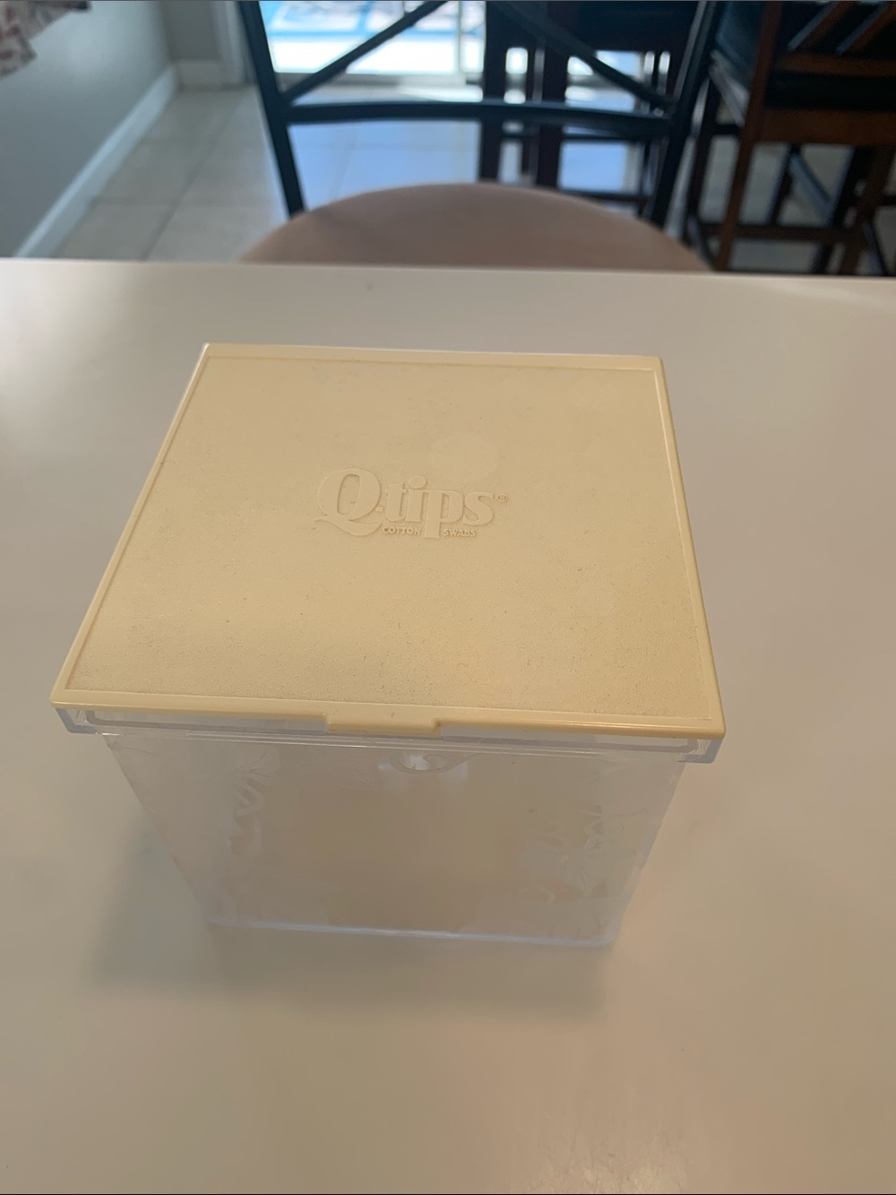 Clear Cotton Swab Storage Box with Cream Lid